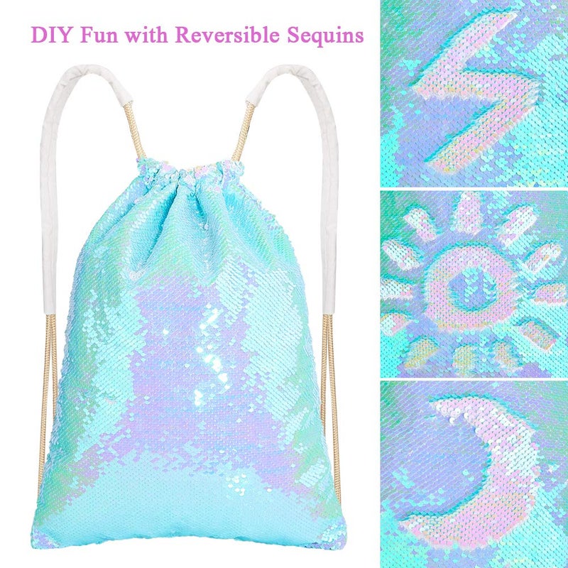 MHJY Sparkly Drawstring Backpack Mermaid Sequin Dance Bag Sports Gym Beach Swim Backpack Birthday Easter Gift Bag - Image 2